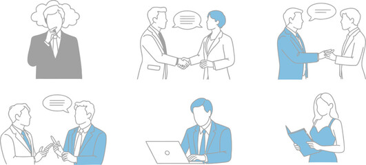 Fototapeta premium business meeting vector illustration showing communication, teamwork, handshake, discussion and professional interactions