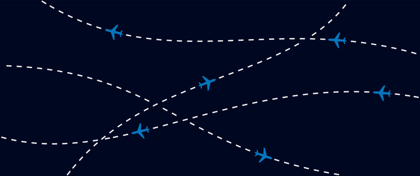 Airplane flight paths on dark background