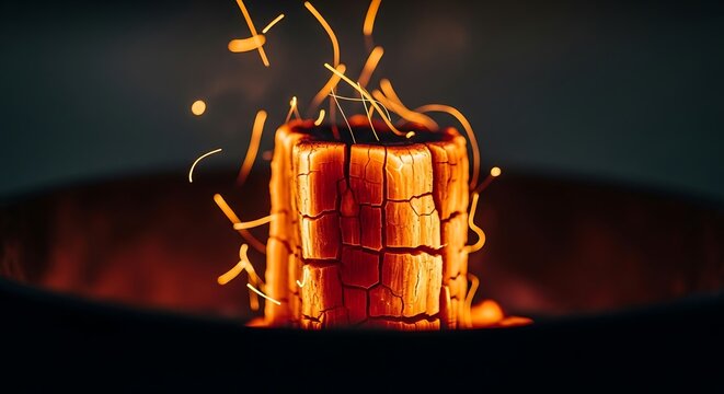 Burning wooden barrel on fire outdoors.