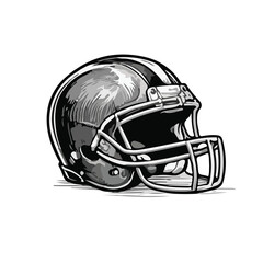 Hand-drawn American football helmet side view in vintage engraving style with detailed line art and shading, isolated on white background. Perfect for sports branding, team merchandise, posters