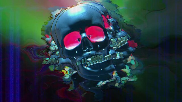 Purple Glitch Skull Abstract Animation with Digital Distortion Signal Error and Flickering Noise