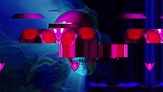 Glitch Skull Abstract Animation of Digital Distortion and Flickering Noise