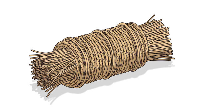 Close-up illustration of a tightly bound bundle of coarse brown twine, showcasing its fibrous texture and sturdy construction, perfect for crafting and DIY projects