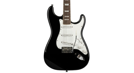 Black electric guitar isolated PNG, musical instrument for rock and blues music performance on transparent background © Aliona