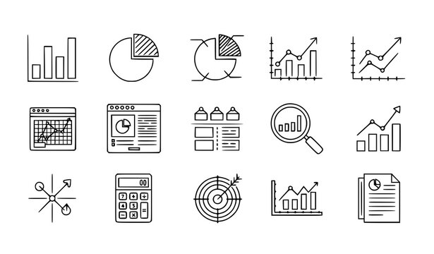 Statistics and Data Analysis Line Icon Set Infographic Dashboard Vector Collection