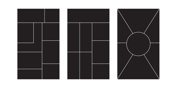 Image collage layout template. Beige mosaic mood board grid collection. Picture frame set. Photo album idea for banner, poster, comic page, flyer, brochure, booklet, memory wall design. Vector pack