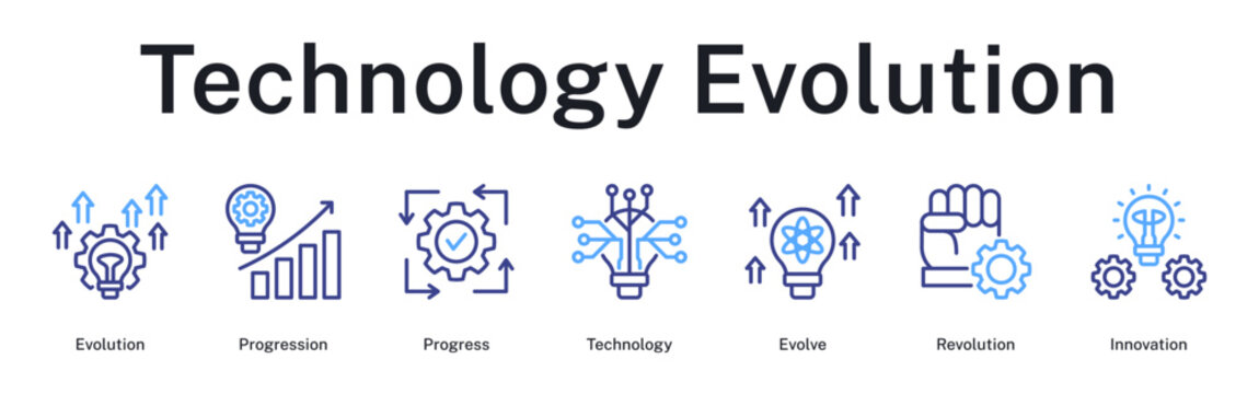 Technology evolution showing progression from early stages through revolutionary changes to modern innovation.