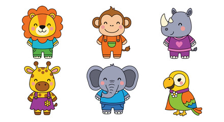 Fototapeta premium Cute Cartoon Safari Animals Collection Illustration.