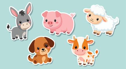 Obraz premium Cute Farm Animals Collection Sticker Set.