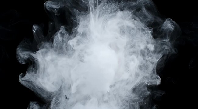 White Smoke Puffs on Black Background.