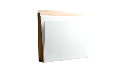 A brown folder holding a blank white paper, isolated