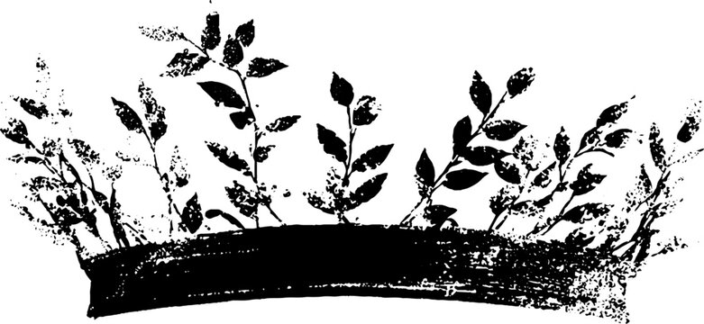 Black and white crown and laurel ink sketch design for vintage labels and posters