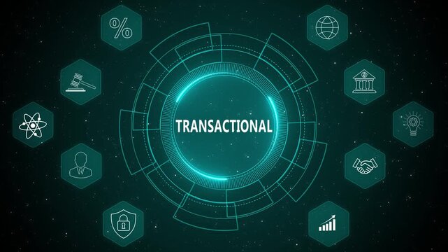 Transactional Digital Process and Financial Data Exchange Concept with Secure Business System Interface HUD Technology 4K black background visuals