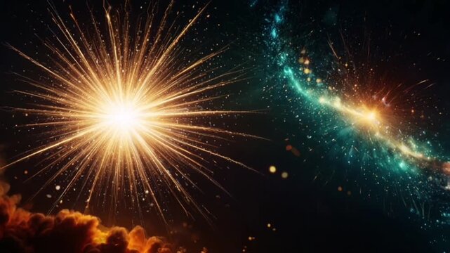 a spectacular view of fireworks exploding in the dark night sky.