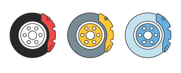 Brake disc icon element for design, showcasing car braking system component in clean vector illustration for automotive applications and repair services.