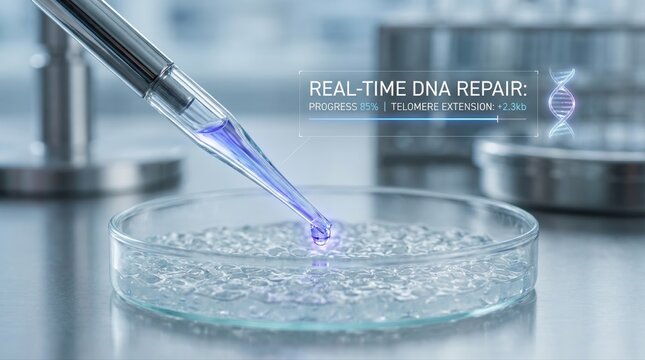 Senolytic Solution Applied to Live Cell Culture with DNA Repair and Telomere Extension Interface in Longevity Research Laboratory