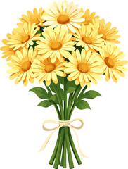 Yellow daisy bouquet with soft ribbon isolated on white background for greeting card and spring celebration designs