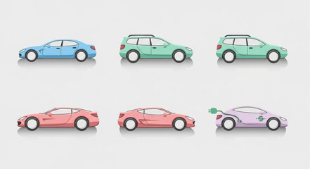 Fototapeta premium Collection of colorful modern cars in side view.