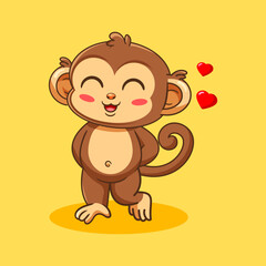 Fototapeta premium Cute Shy Monkey with Hearts Vector Illustration Cartoon Design Kawaii