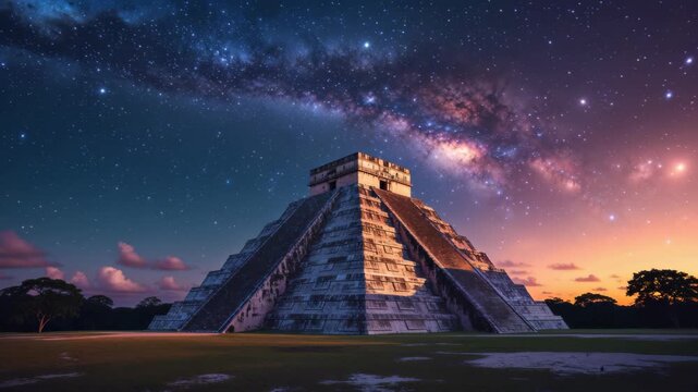 Mayan Pyramid Against a Starry Night Sky: A Journey Through Ancient History and Cosmic Wonders