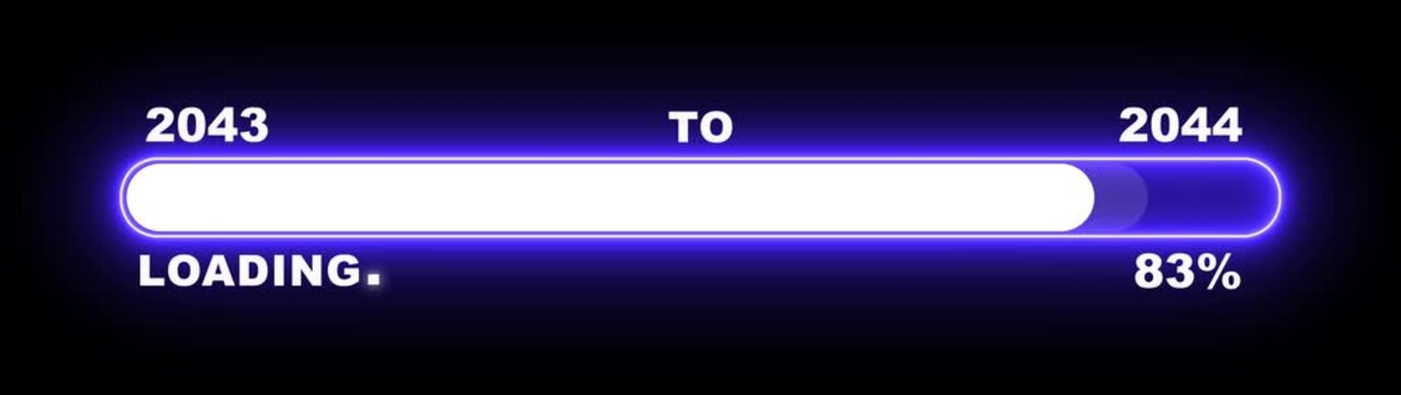 New year 2044 loading bar animation Year changing from 2043 to 2044. Loading bar from 2043 to 2044 new year transfer animation. Almost reaching New Year, loading business progress.