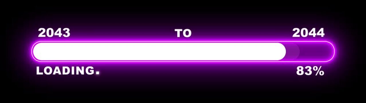New year 2044 loading bar animation Year changing from 2043 to 2044. Loading bar from 2043 to 2044 new year transfer animation. Almost reaching New Year, loading business progress.