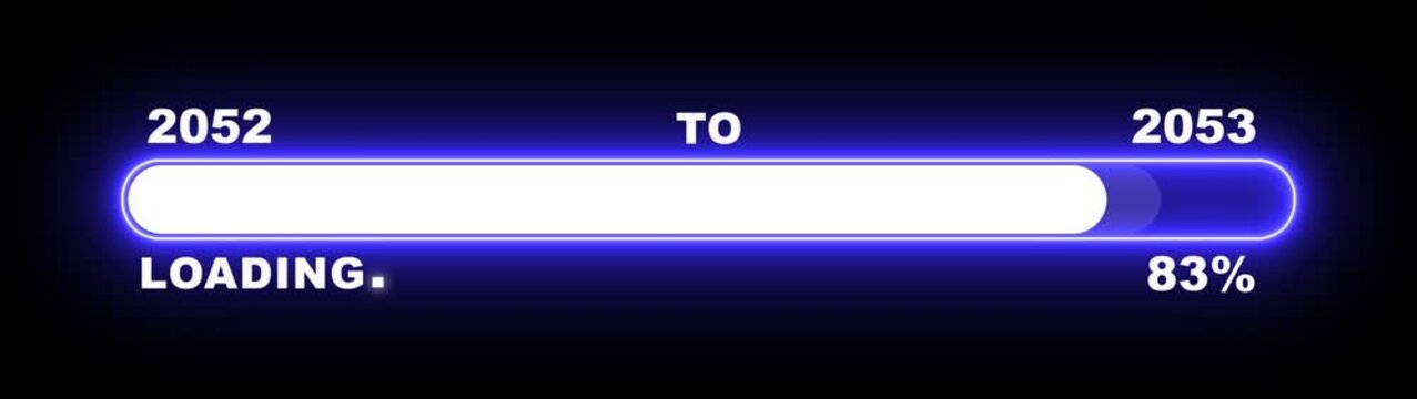 New year 2053 loading bar animation Year changing from 2052 to 2053. Loading bar from 2052 to 2053 new year transfer animation. Almost reaching New Year, loading business progress.