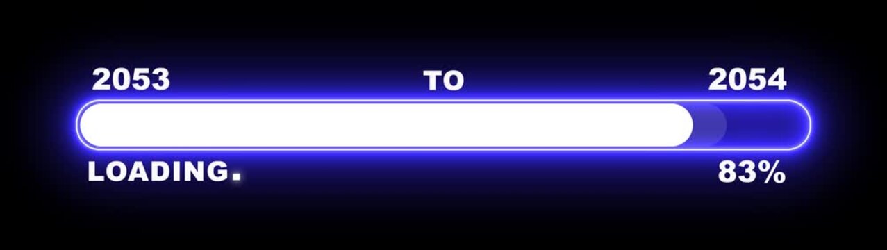 New year 2054 loading bar animation Year changing from 2053 to 2054. Loading bar from 2053 to 2054 new year transfer animation. Almost reaching New Year, loading business progress.
