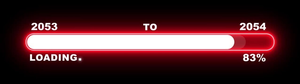 New year 2054 loading bar animation Year changing from 2053 to 2054. Loading bar from 2053 to 2054 new year transfer animation. Almost reaching New Year, loading business progress.