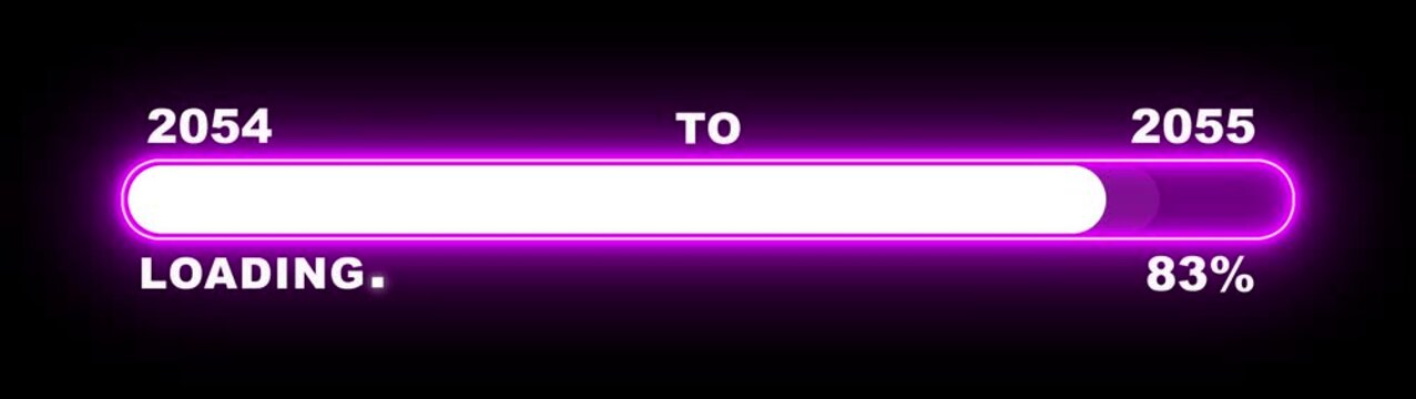 New year 2055 loading bar animation Year changing from 2054 to 2055. Loading bar from 2054 to 2055 new year transfer animation. Almost reaching New Year, loading business progress.