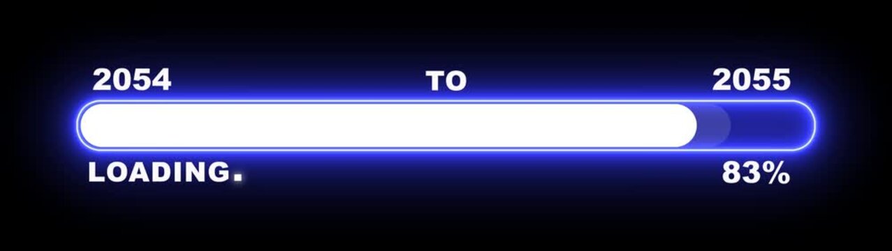 New year 2055 loading bar animation Year changing from 2054 to 2055. Loading bar from 2054 to 2055 new year transfer animation. Almost reaching New Year, loading business progress.