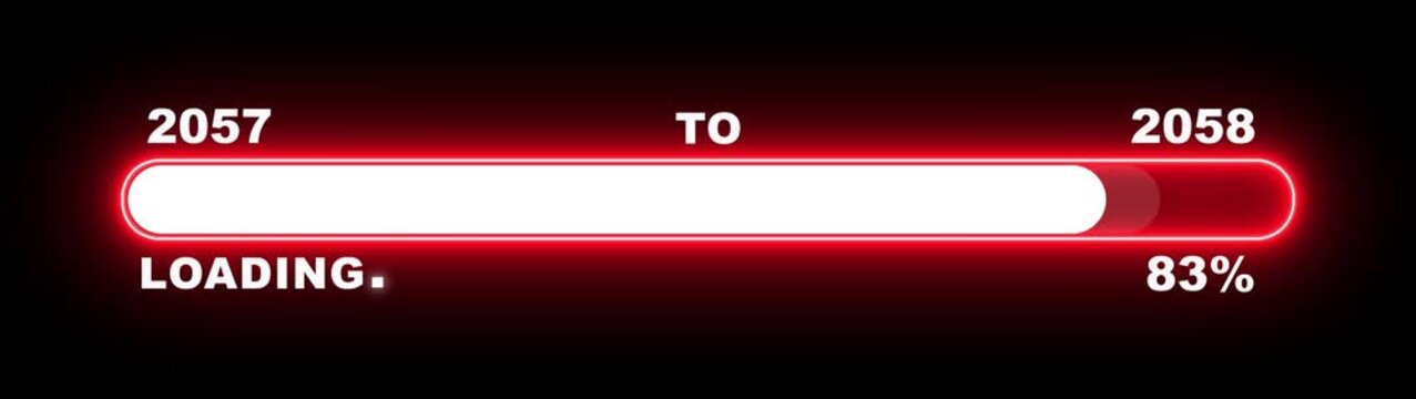 New year 2058 loading bar animation Year changing from 2057 to 2058. Loading bar from 2057 to 2058 new year transfer animation. Almost reaching New Year, loading business progress.