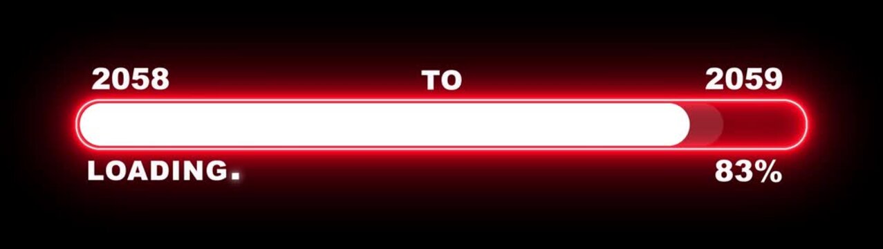 New year 2059 loading bar animation Year changing from 2058 to 2059. Loading bar from 2058 to 2059 new year transfer animation. Almost reaching New Year, loading business progress.