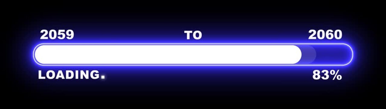 New year 2060 loading bar animation Year changing from 2059 to 2060. Loading bar from 2059 to 2060 new year transfer animation. Almost reaching New Year, loading business progress.