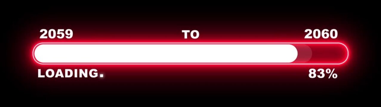 New year 2060 loading bar animation Year changing from 2059 to 2060. Loading bar from 2059 to 2060 new year transfer animation. Almost reaching New Year, loading business progress.
