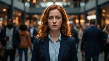 Confident Young Woman Standing Out in a Crowd