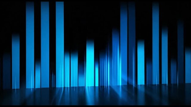 Abstract blue data equalizer bars reflecting on dark background