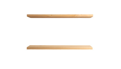 Two light wood shelves against a black background