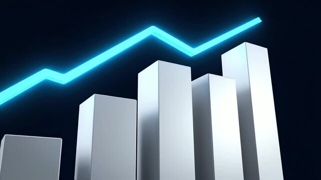 Abstract 3 d rendering of rising bar charts on a dark background