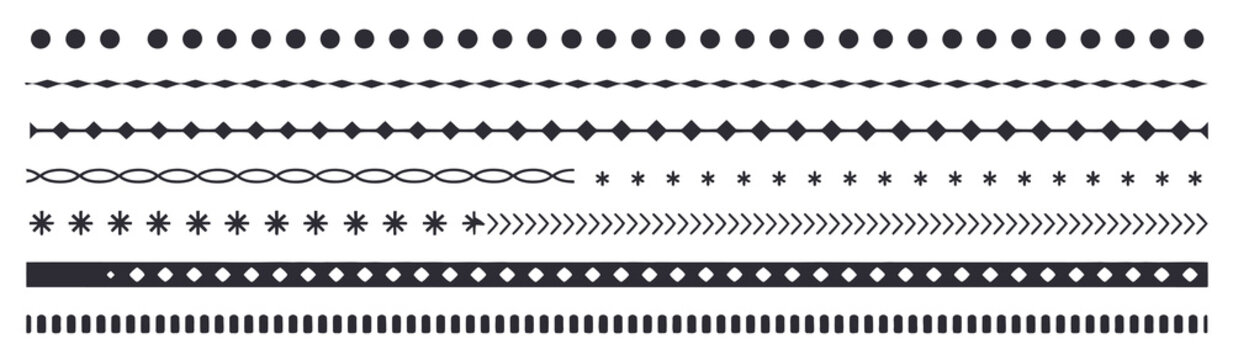 Geometric decorative borders and lines collection, featuring seamless illustrator brush strokes, vector patterns, and design accents for creative projects.