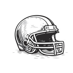Hand-drawn American football helmet illustration in vintage engraving style with detailed line art and shading. Ideal for sports branding, posters, and athletic design.