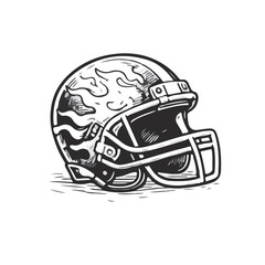 Hand-drawn American football helmet illustration in vintage engraving style with detailed line art and shading. Ideal for sports branding, posters, and athletic design.