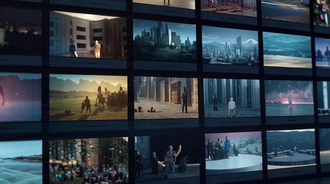 Vibrant video wall display with diverse scenic footage playing