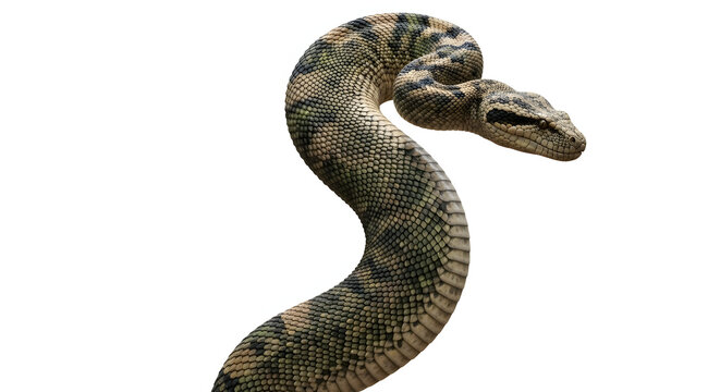 Coiled ball python snake detailed close-up white background. Highly detailed realistic photograph of a ball python (Python regius) coiled in a classic defensive ball position on a cleanwhitebackground