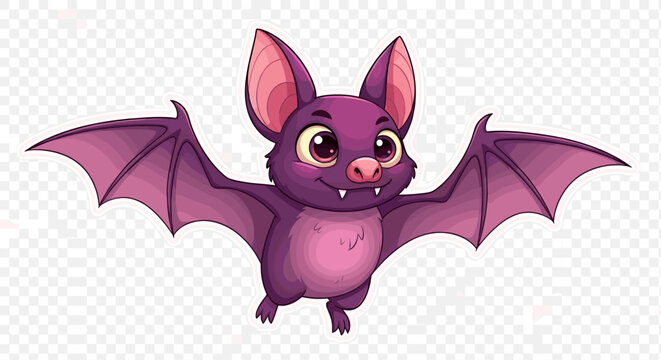 Adorable cartoon purple bat with wings spread, friendly expression