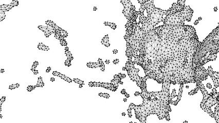 Obraz premium Abstract liquid plexus style geometric mesh with interconnected dots and lines forming a tech inspired background.