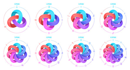 Plakat Circular diagram template with 3-10 options, infographic vector illustrations set.