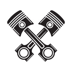 Two crossed engine pistons a simple black and white automotive illustration
