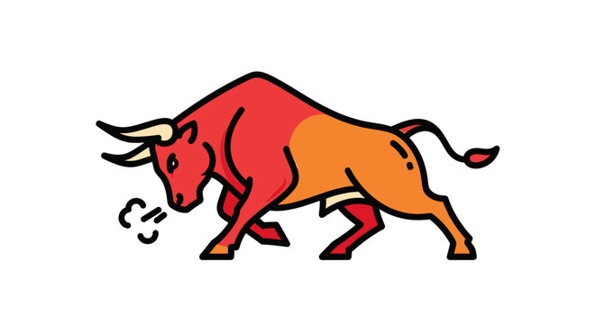 Red bull illustration in an aggressive charging pose