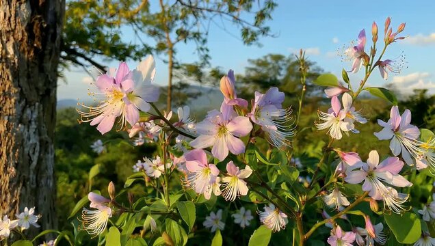 High resolution 4K footage of Bhatou Phool wild orchid blooming Assam during spring capturing delicate petals natural color regional floral biodiversity botanical stock 